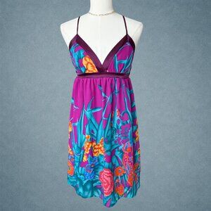 Y2K Purple Floral Crossback Mini Dress